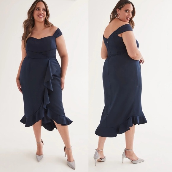 NWT! City Chic Off-Shoulder Ruffled Midi Dress - Picture 1 of 4
